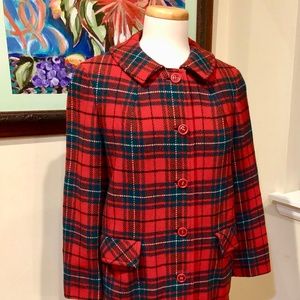 Pendleton Wool Red Plaid Coat Vtg. 50's - Small Perfect for Fall & the Holidays